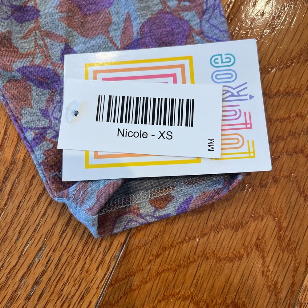 LuLaRoe Nicole Midi Casual Dress - Gray, Pink and Violet Floral - Size XS - Picture 4 of 9